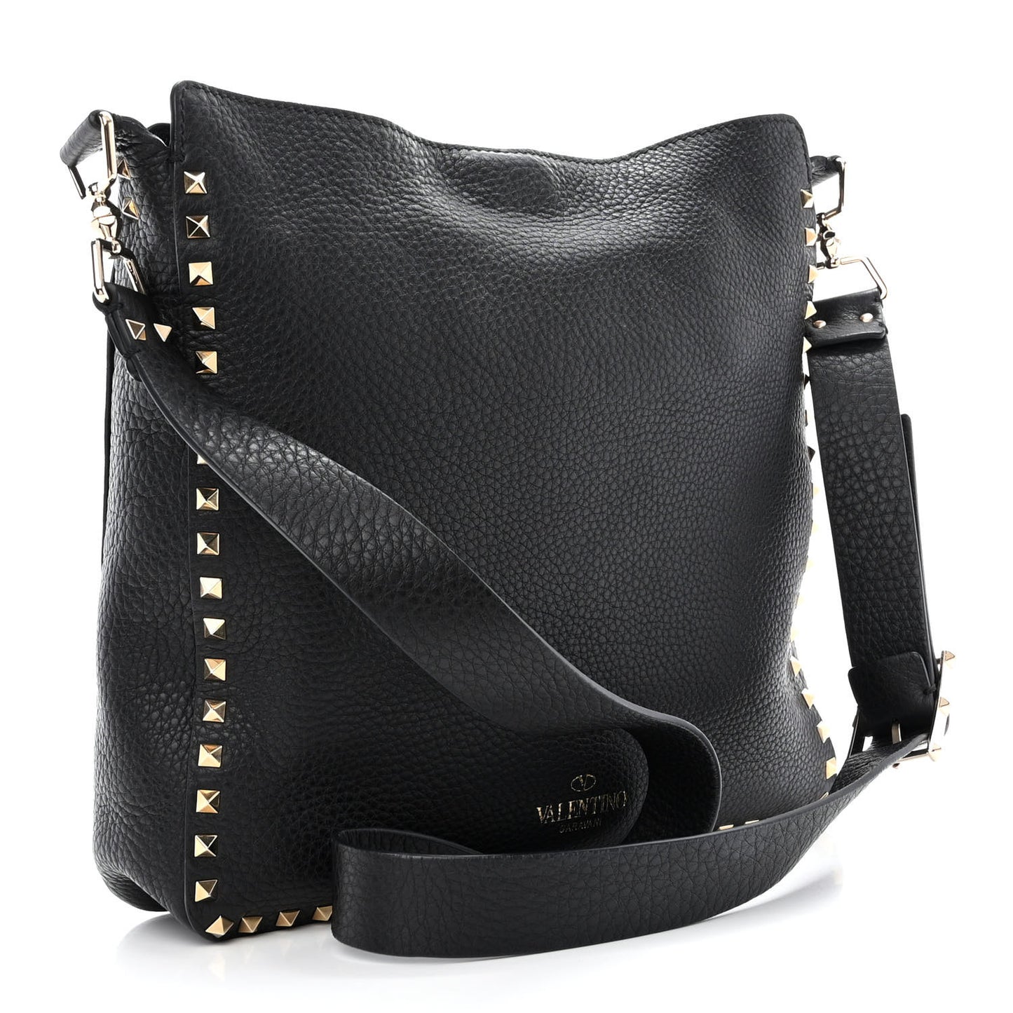Pebbled Calfskin Small Rockstud Flip-Lock Messenger Bag Black