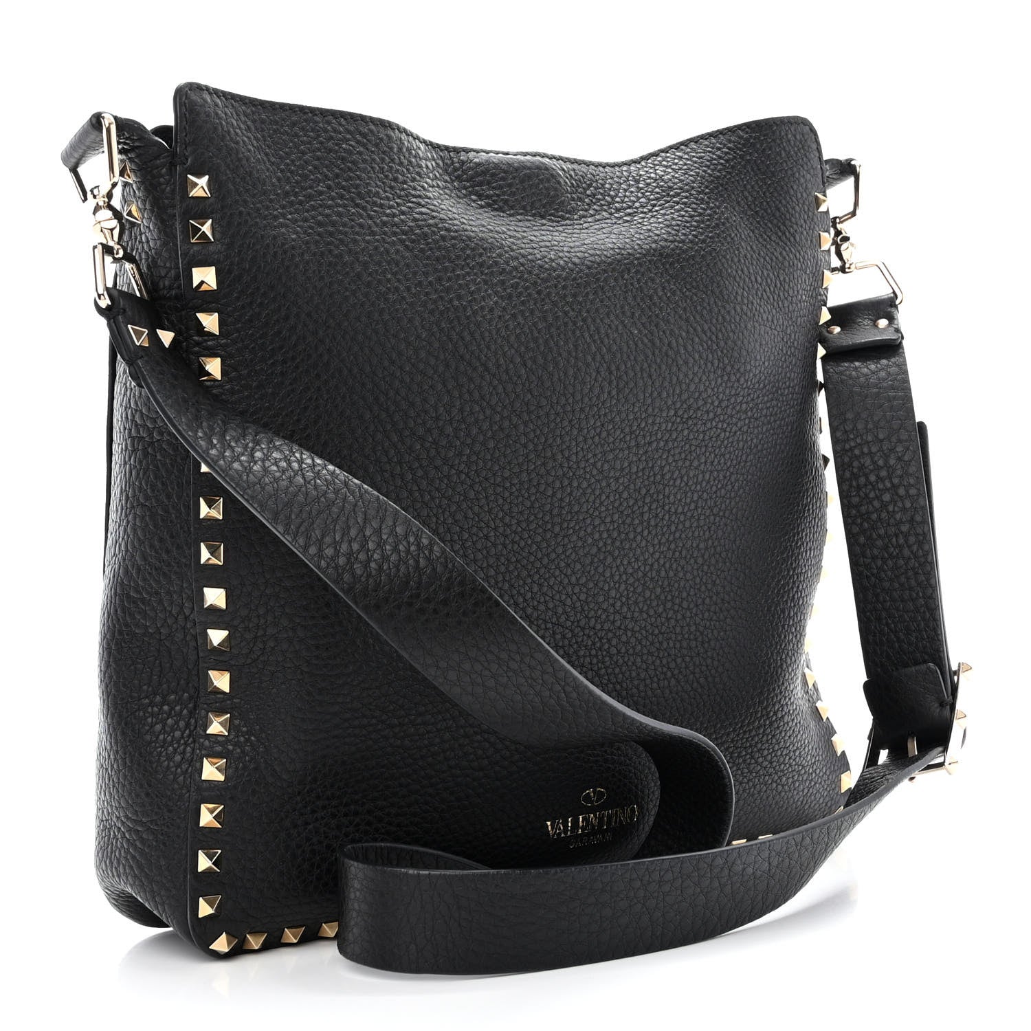 Valentino Garavani Pebbled Calfskin Small Rockstud Flip-Lock Messenger Bag Black 3 of 13