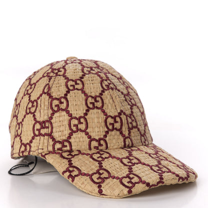 Gucci Raffia GG Monogram Elaphe Embroidered Aisha Baseball Hat L Ivory Bordeaux 7 of 9