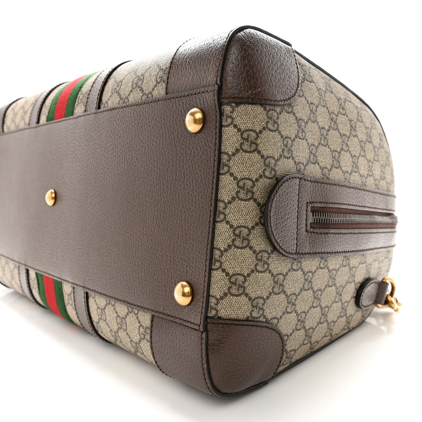 GG Supreme Monogram Textured Dollar Calfskin Web Medium Savoy Duffle Bag Beige Ebony New Acero