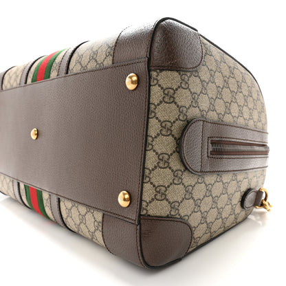 Gucci GG Supreme Monogram Textured Dollar Calfskin Web Medium Savoy Duffle Bag Beige Ebony New Acero 8 of 11