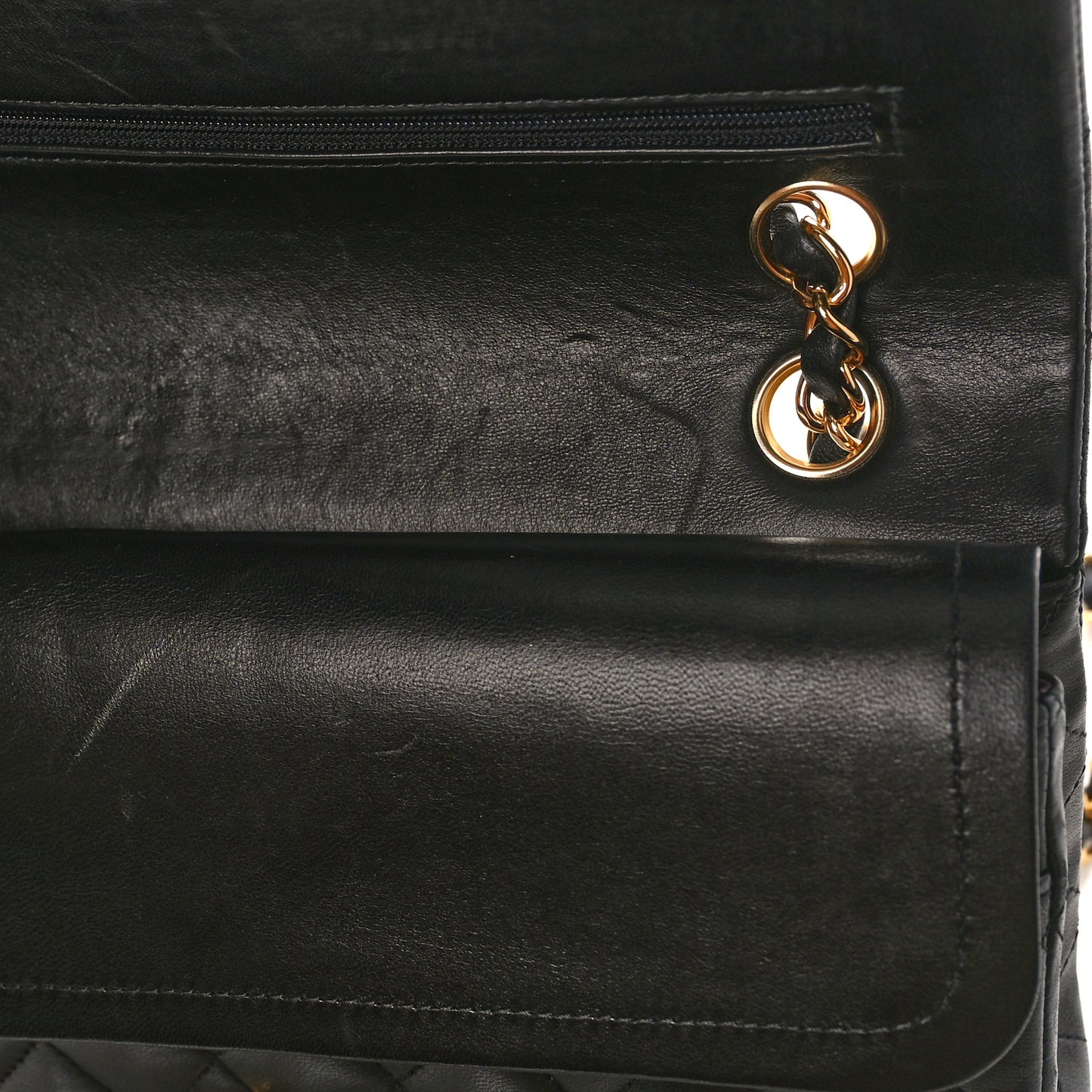 Lambskin Quilted Medium Double Flap Black