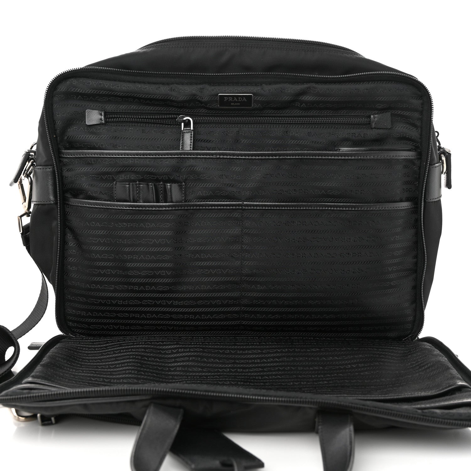 Prada Tessuto Nylon Saffiano Briefcase Black 6 of 15