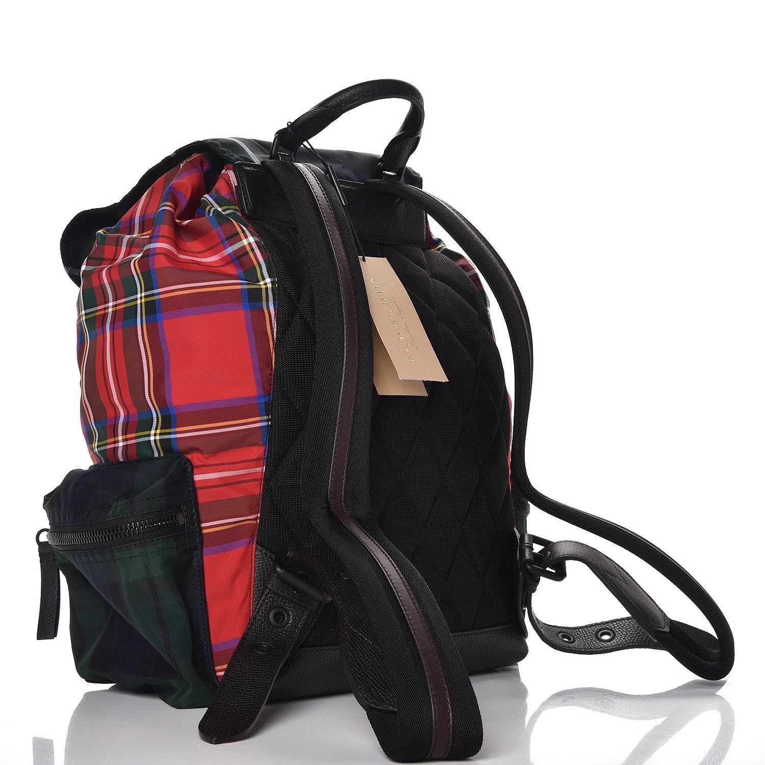 Burberry Laminated Tartan Patchwork Large Rucksack Backpack Military Red 3 of 6
