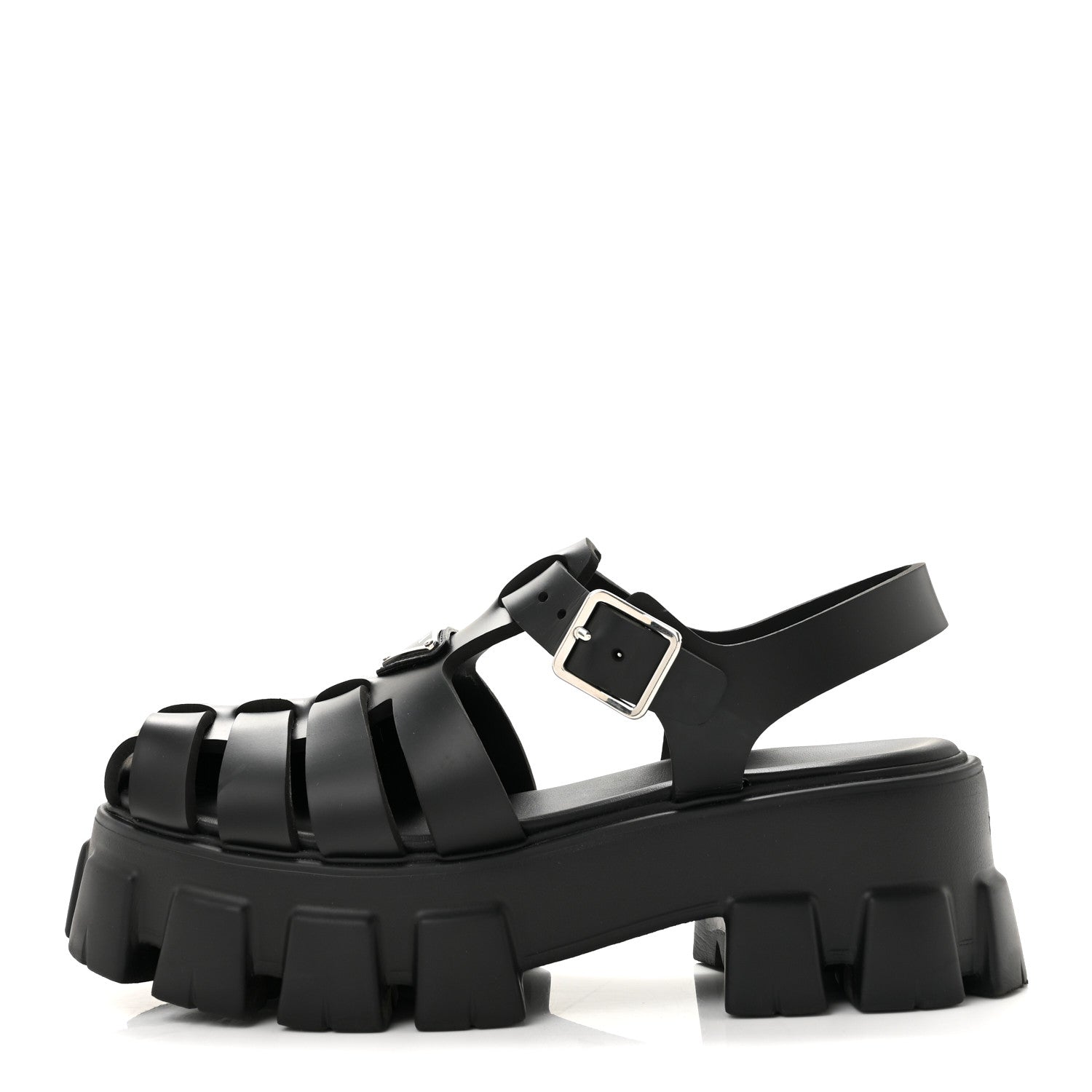 Prada Foam Rubber Triangle Logo Monolith 55mm Cage Sandals 38 Black 1 of 11