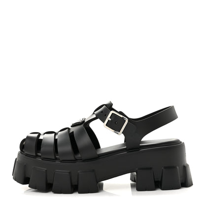 Prada Foam Rubber Triangle Logo Monolith 55mm Cage Sandals 38 Black 1 of 11