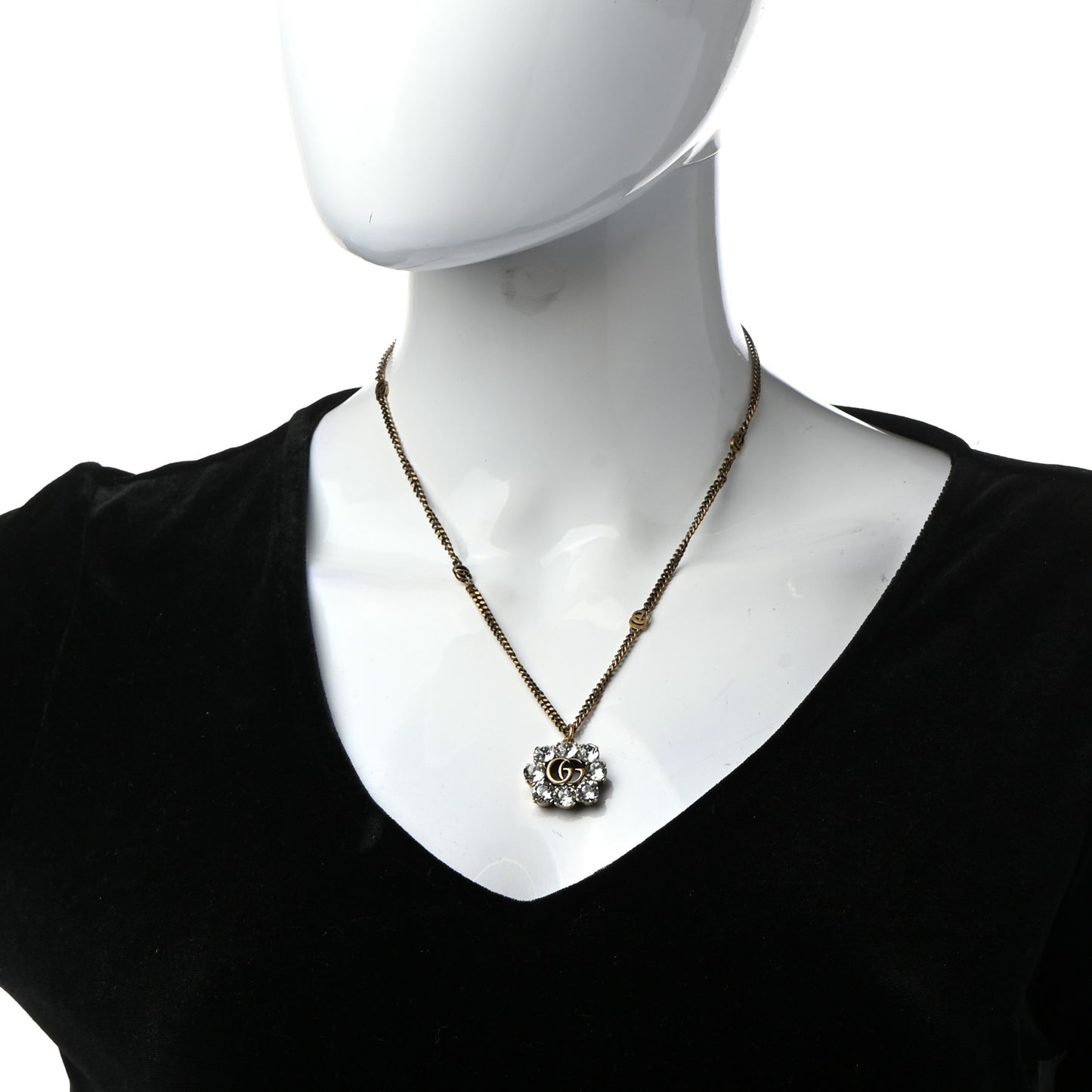 Crystal Embellished Double G Necklace Aged Gold