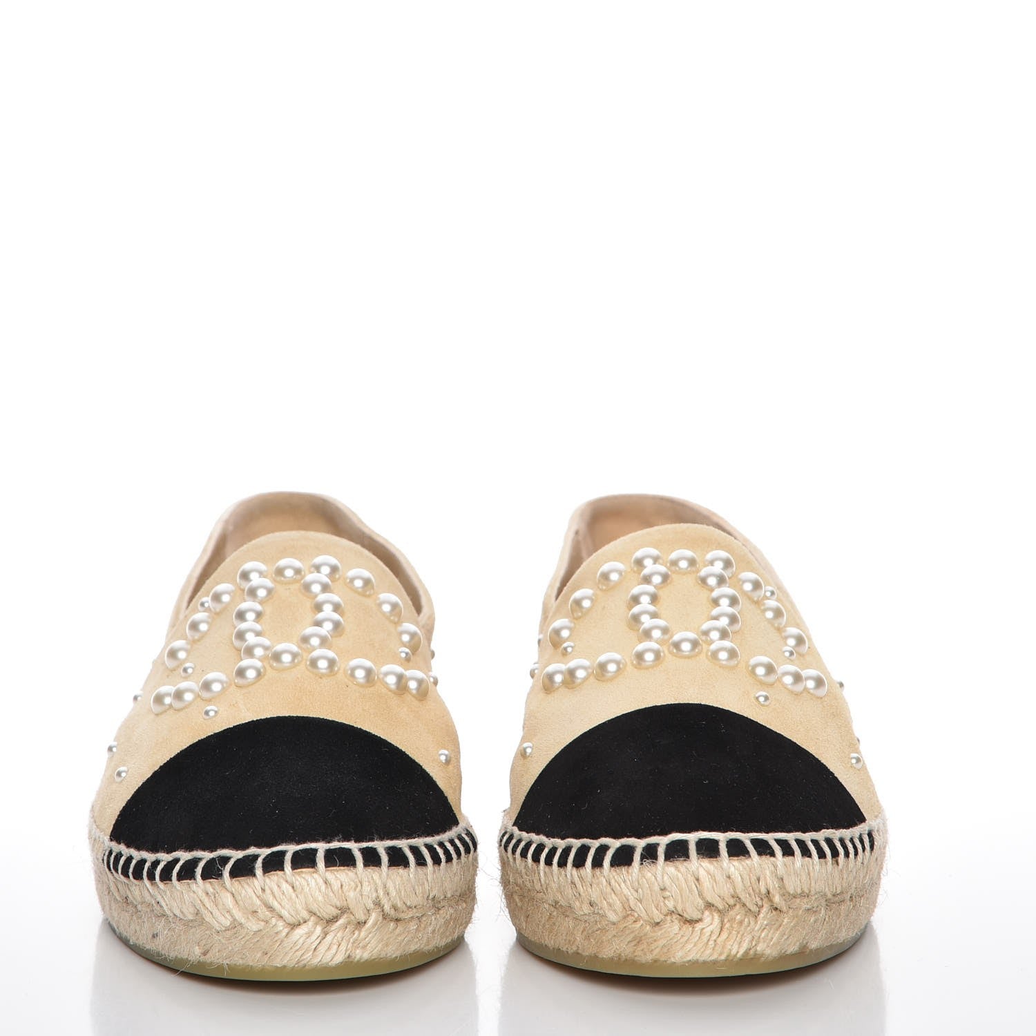 Chanel Suede Pearl CC Espadrilles 40 Beige Black 2 of 9