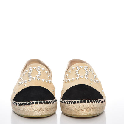 Chanel Suede Pearl CC Espadrilles 40 Beige Black 2 of 9