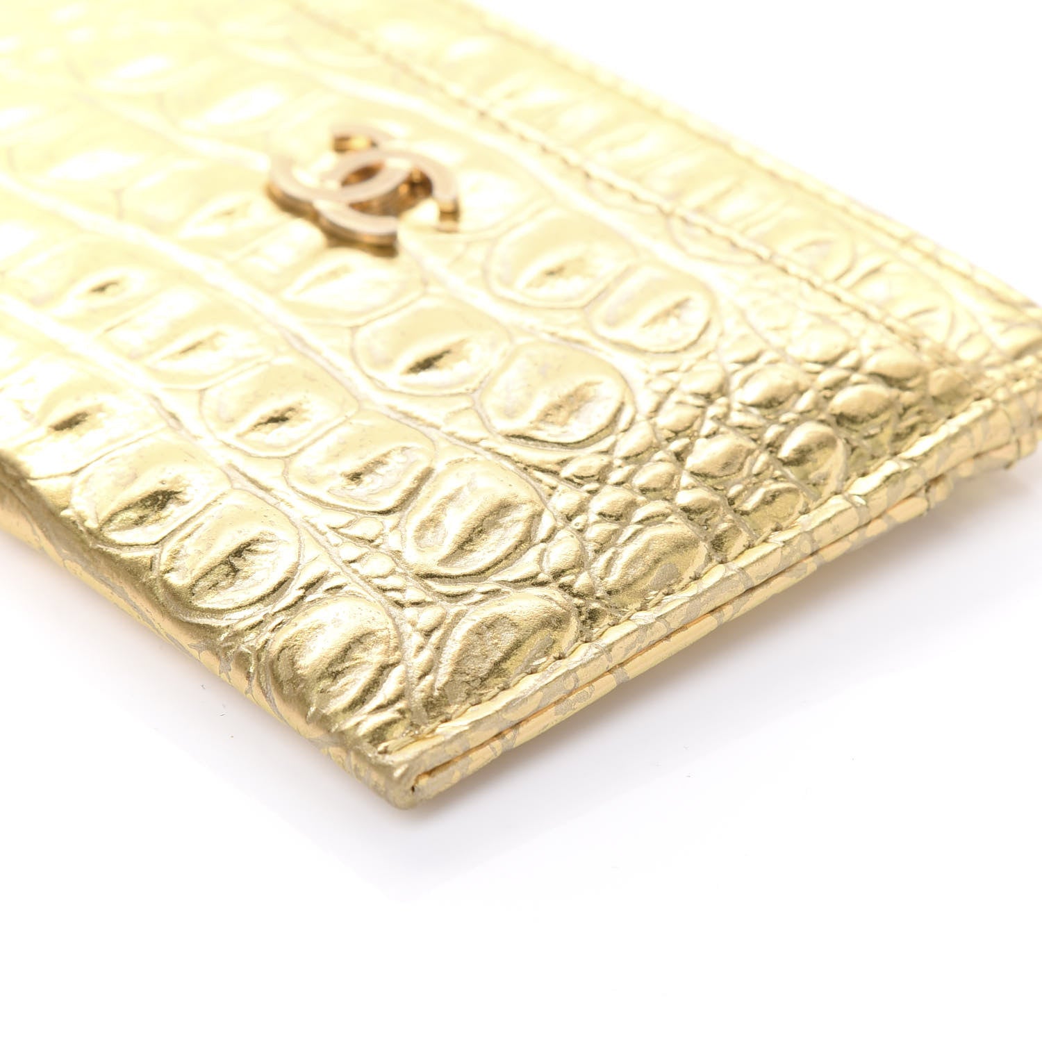 Chanel Metallic Calfskin Crocodile Embossed Cocodile Card Holder Gold 7 of 12