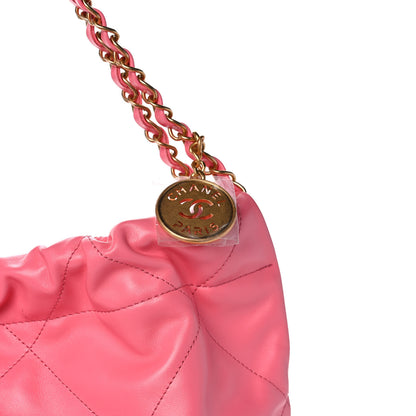 Chanel Shiny Calfskin Quilted Chanel 22 Drawstring Bag Coral Pink 9 of 12