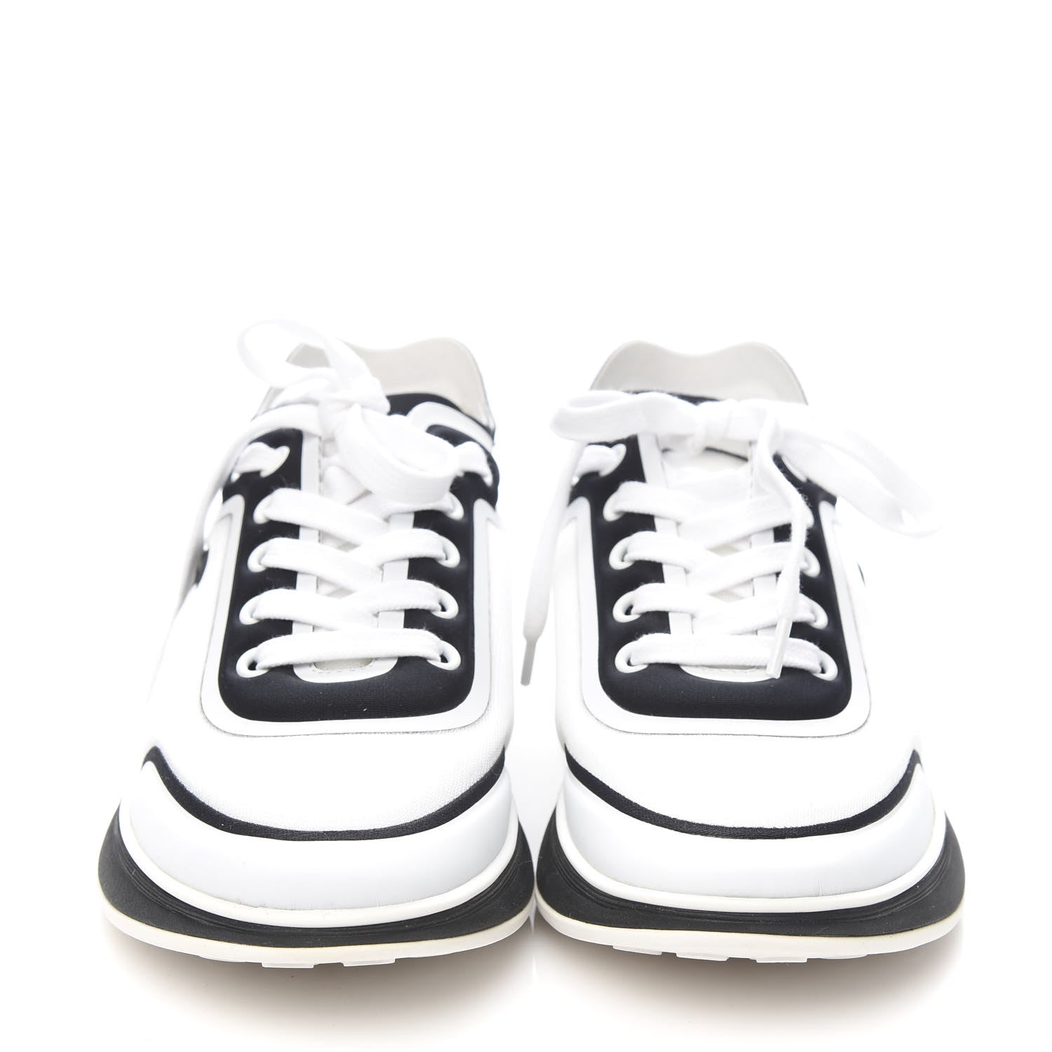 Chanel Lycra Womens CC Sneakers 36.5 White Black 2 of 8
