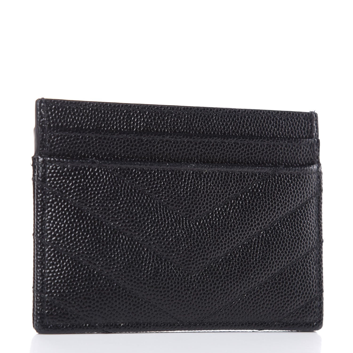 Saint Laurent Grain De Poudre Matelasse Chevron Monogram Credit Card Case Black 3 of 7