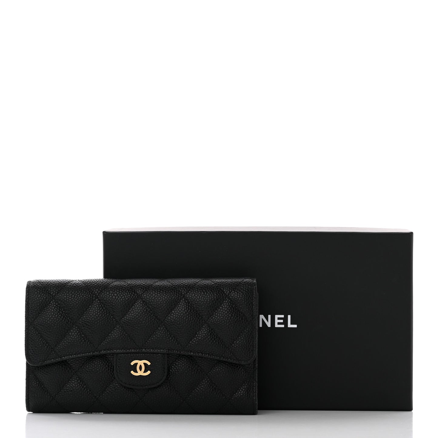 Caviar Quilted Large Flap Wallet Black