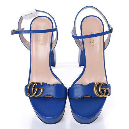 Gucci Calfskin GG Marmont Ankle Wrap 30/115mm Platform Sandals 36.5 Bright Blue 5 of 10