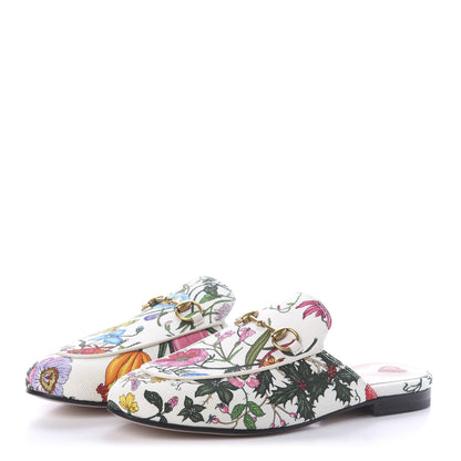 Gucci Canvas Flora Womens Princetown Slippers 37.5 White Multicolor 3 of 7