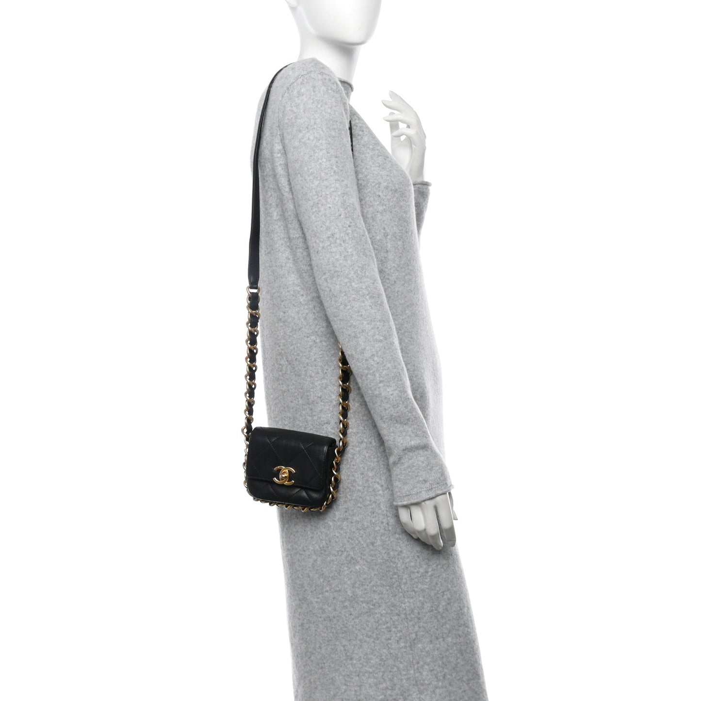 Calfskin Quilted Mini Framing Chain Bag Black