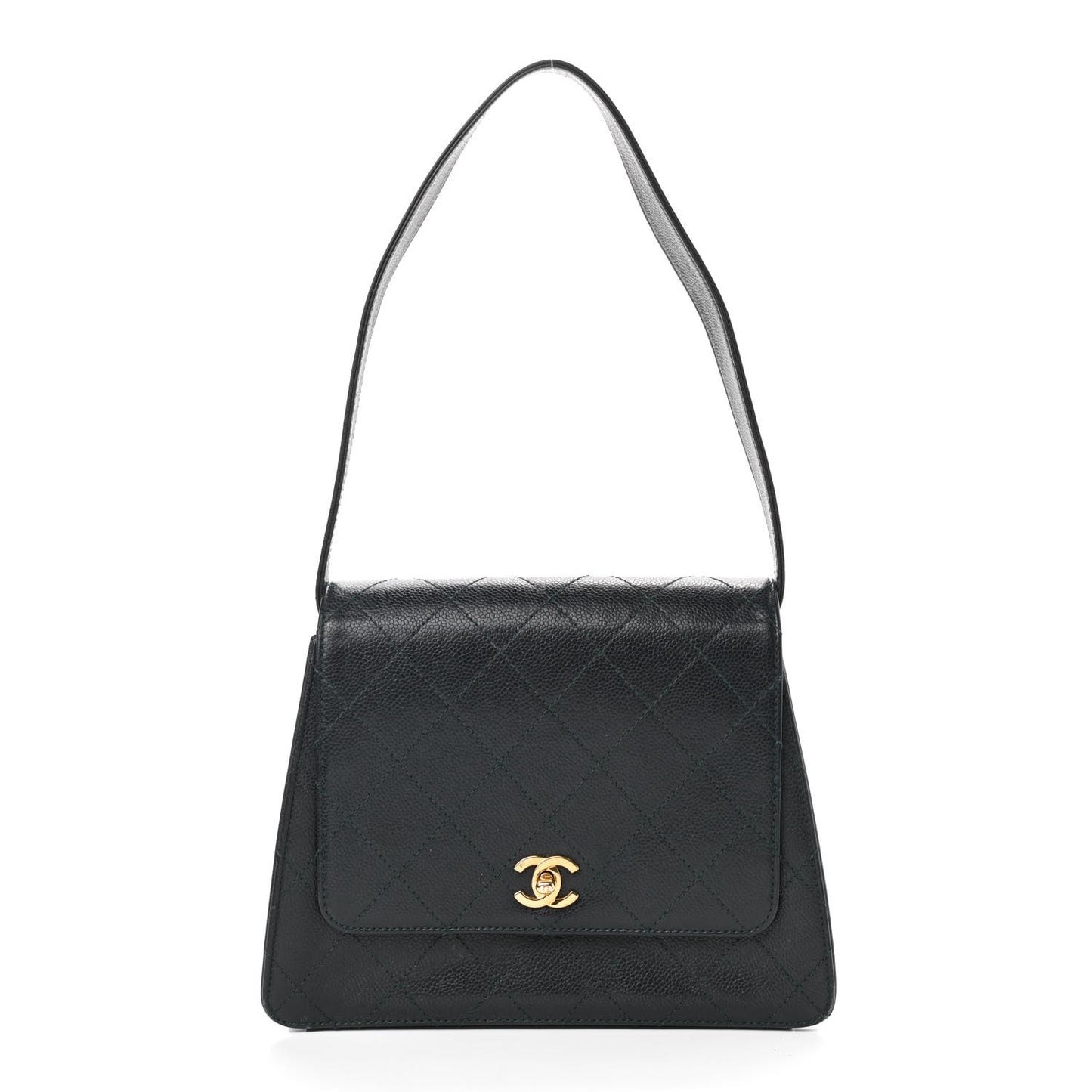 Caviar Quilted Flap Shoulder Bag Black