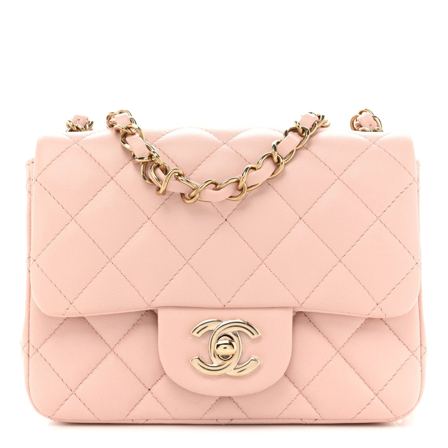 Lambskin Quilted Mini Square Flap Light Pink