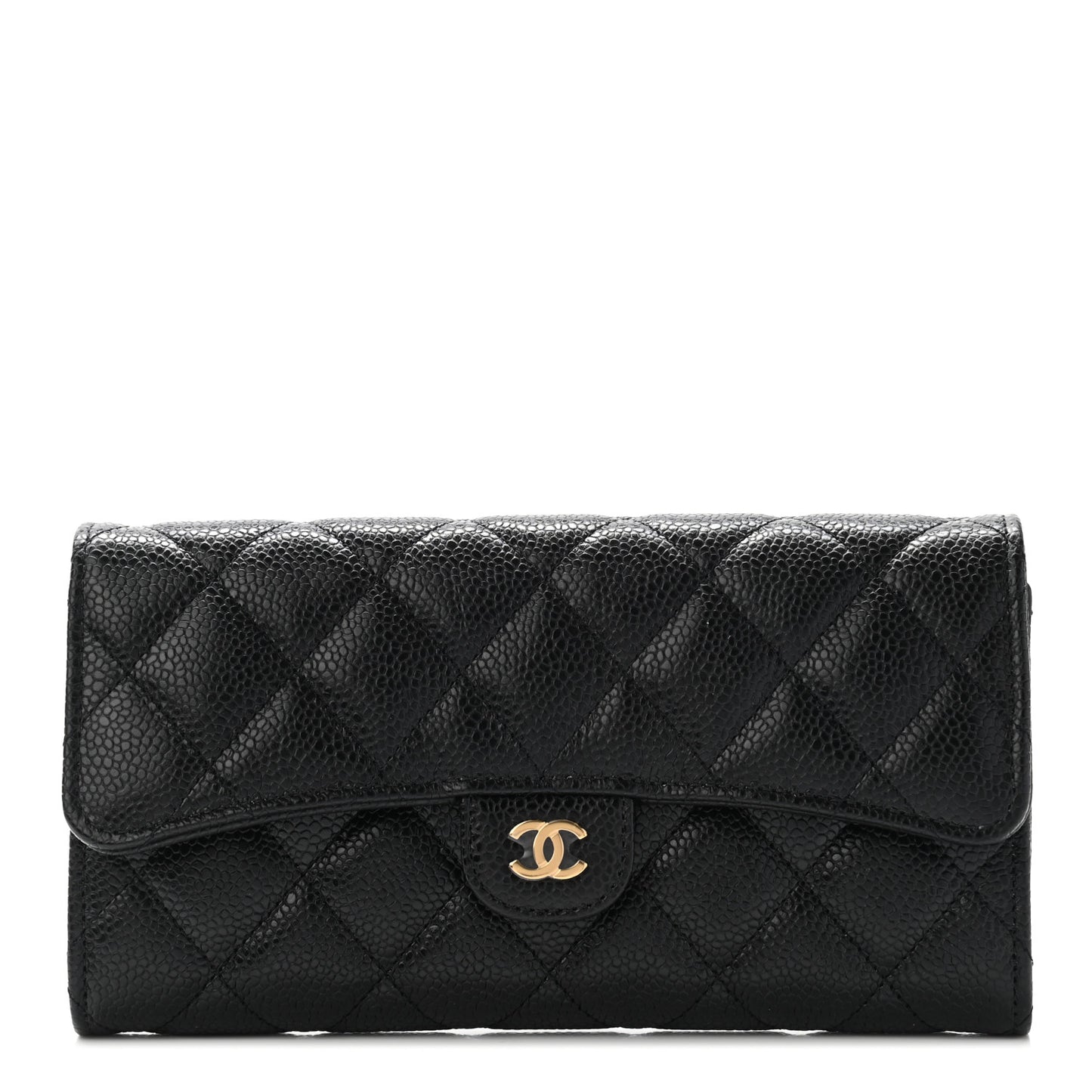 Caviar Quilted Large Gusset Flap Wallet Black