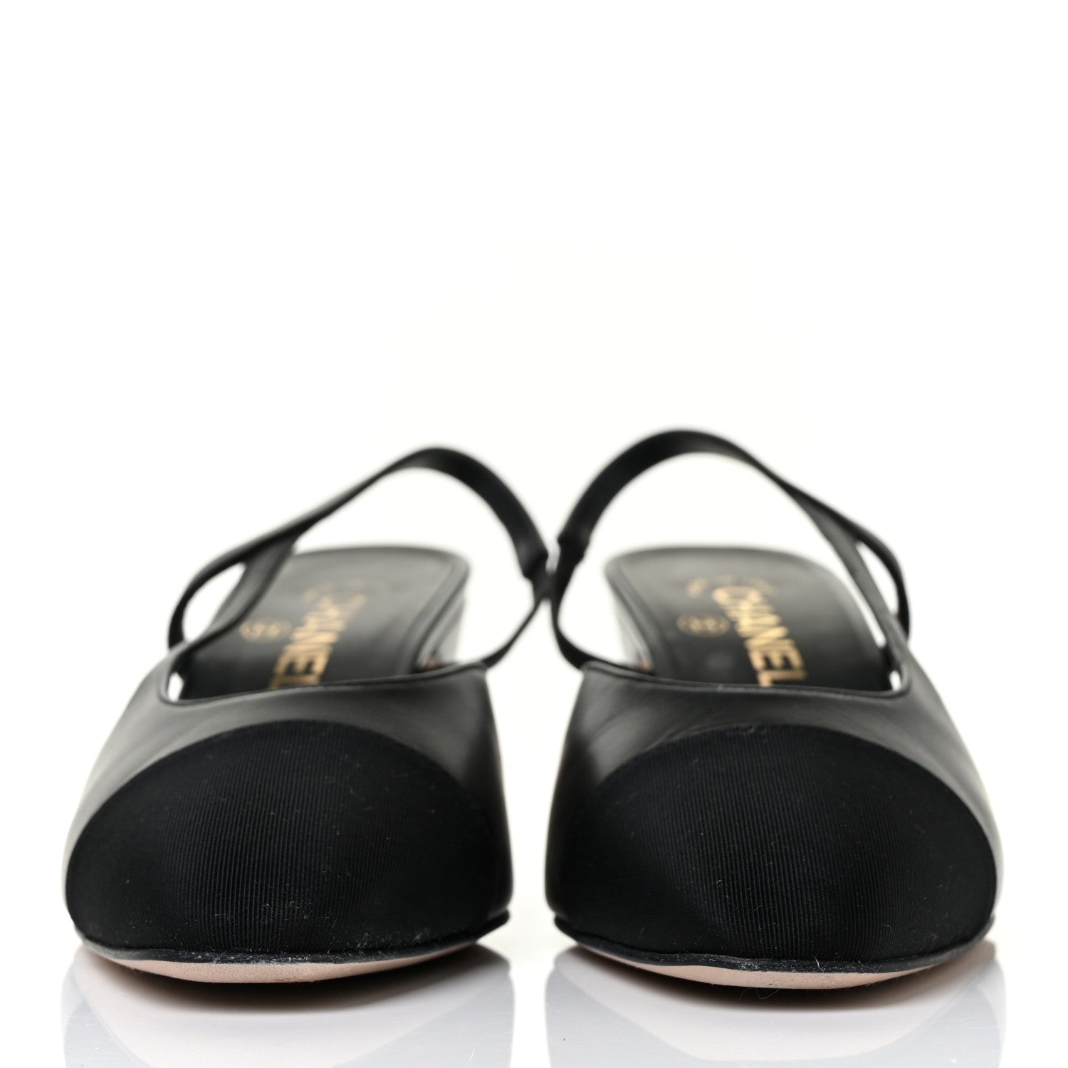 Chanel Goatskin Grosgrain Cap Toe CC Slingback Sandals 38.5 Black 2 of 9