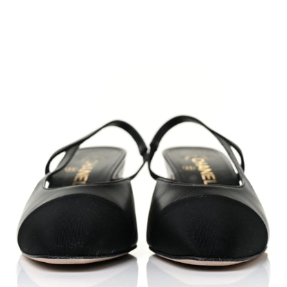 Chanel Goatskin Grosgrain Cap Toe CC Slingback Sandals 38.5 Black 2 of 9