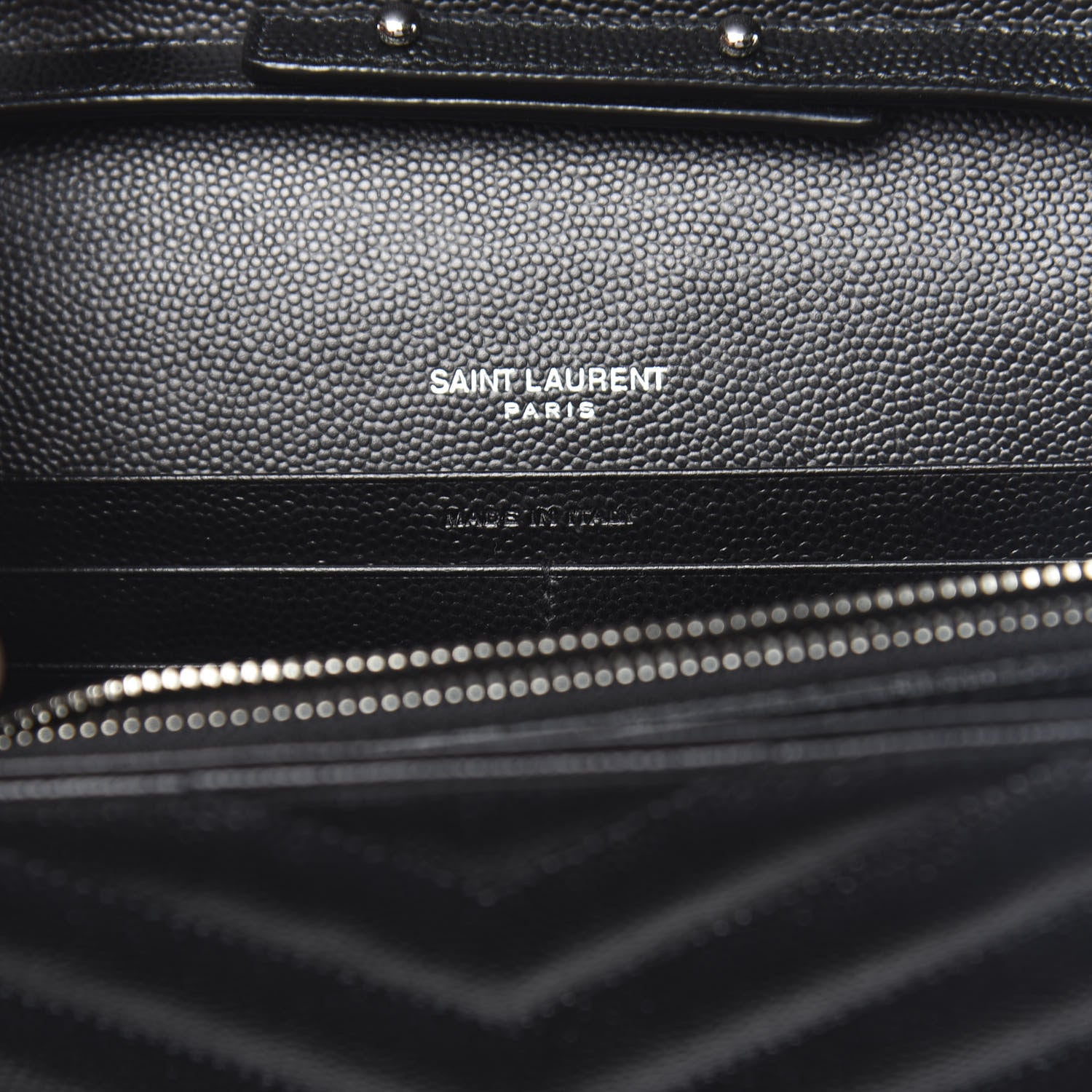 Saint Laurent Grain De Poudre Matelasse Chevron Monogram Chain Wallet Black 7 of 11