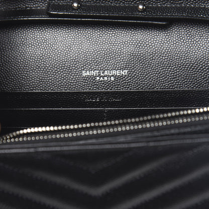 Saint Laurent Grain De Poudre Matelasse Chevron Monogram Chain Wallet Black 7 of 11