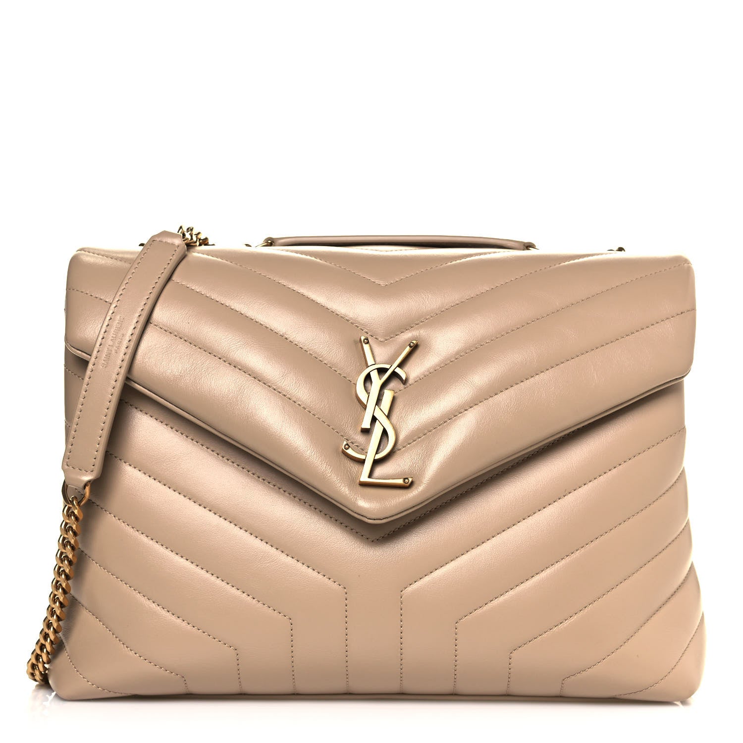 Saint Laurent Calfskin Y Quilted Monogram Medium Loulou Chain Satchel Dark Beige 1 of 15