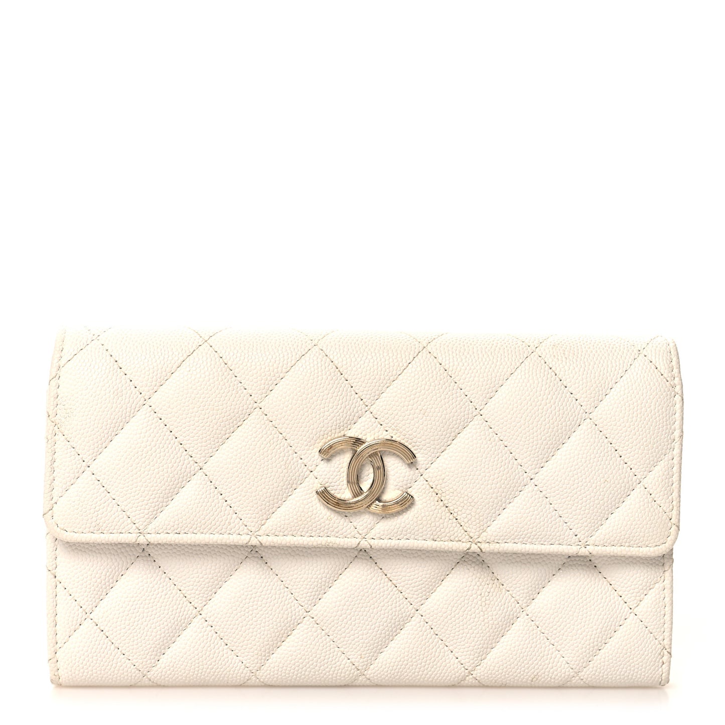 Caviar Quilted Striated CC Large Gusset Flap Wallet White