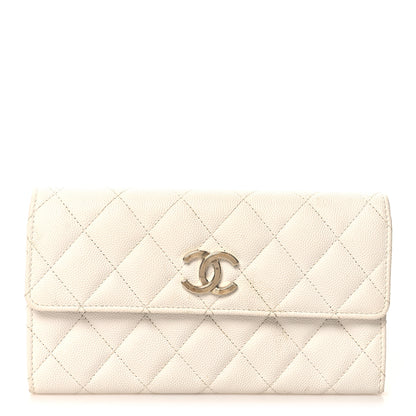 Chanel Caviar Quilted Striated CC Large Gusset Flap Wallet White 1 of 9