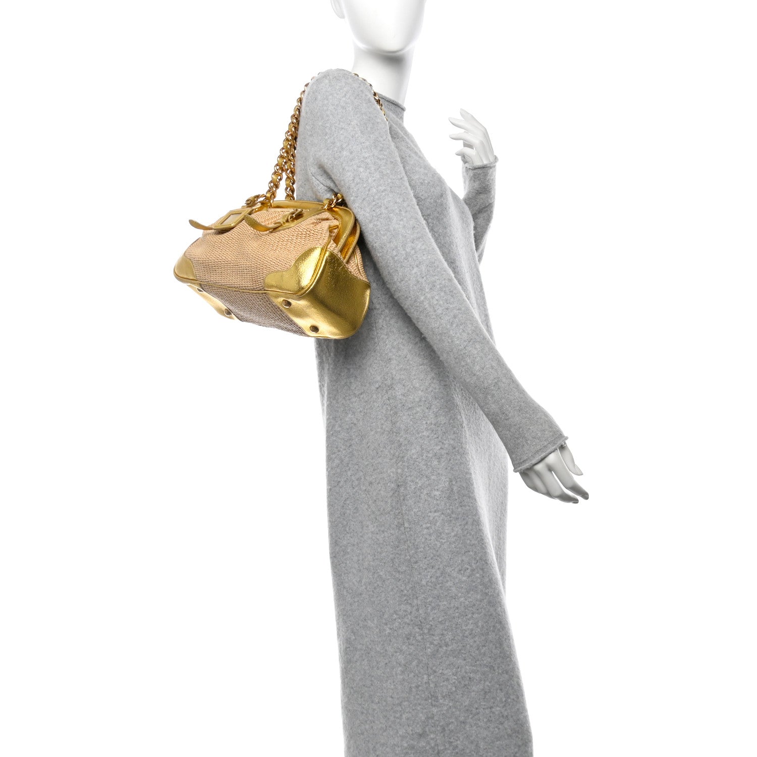 Prada Paglia Cinghiale Frame Tote Naturale Oro 2 of 13