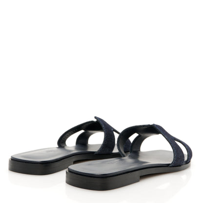 Hermes Denim Canvas Oran Sandals 37.5 Bleu Brut 5 of 9