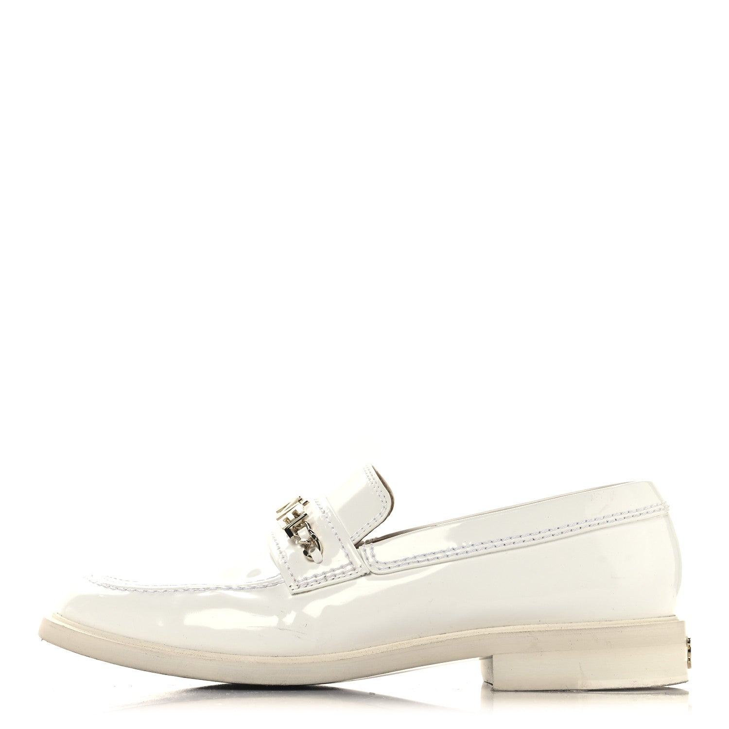 Chanel Shiny Calfskin Logo Loafers 41 White 1 of 9