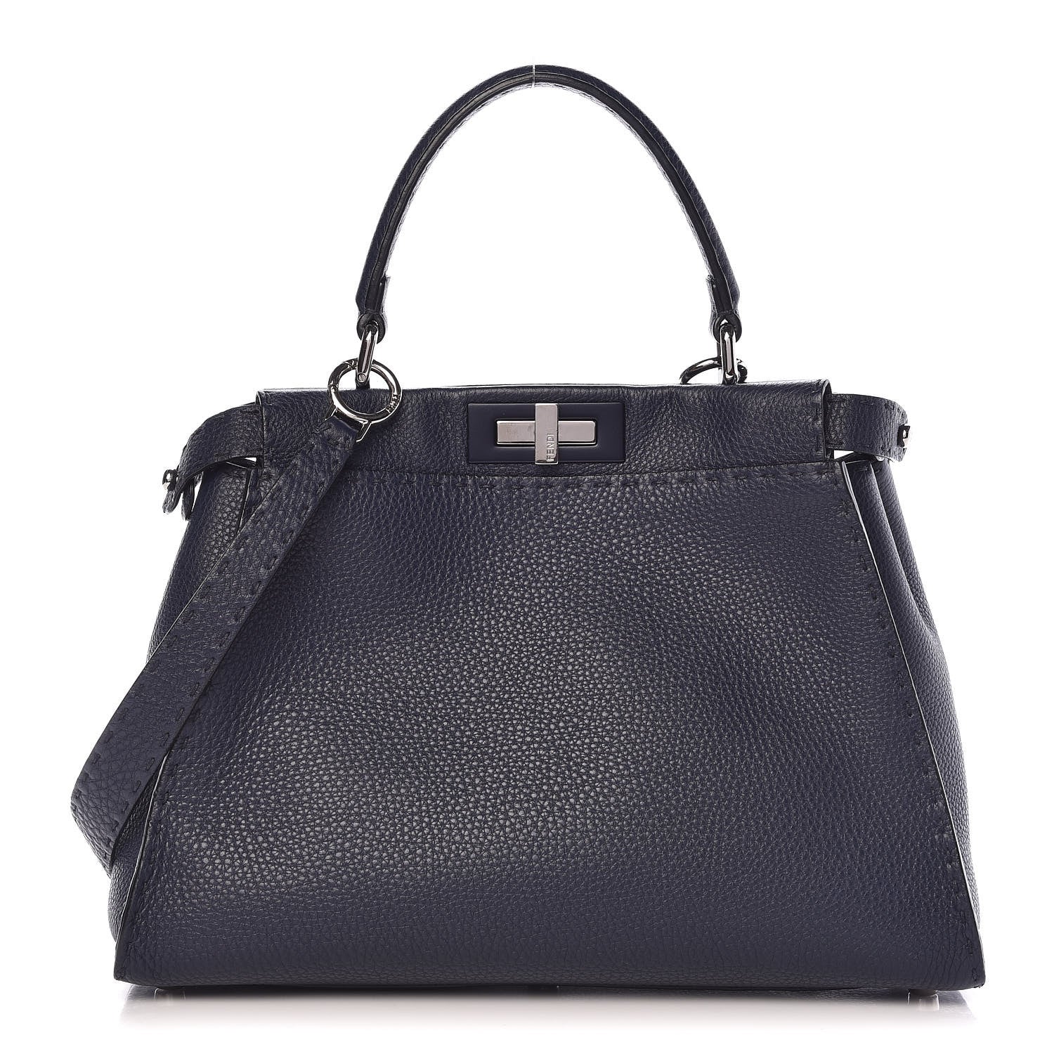 Fendi Cuoio Romano Selleria Medium Peekaboo Iconic Satchel Blue Notte 1 of 10