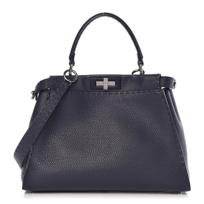 Fendi Cuoio Romano Selleria Medium Peekaboo Iconic Satchel Blue Notte 1 of 10