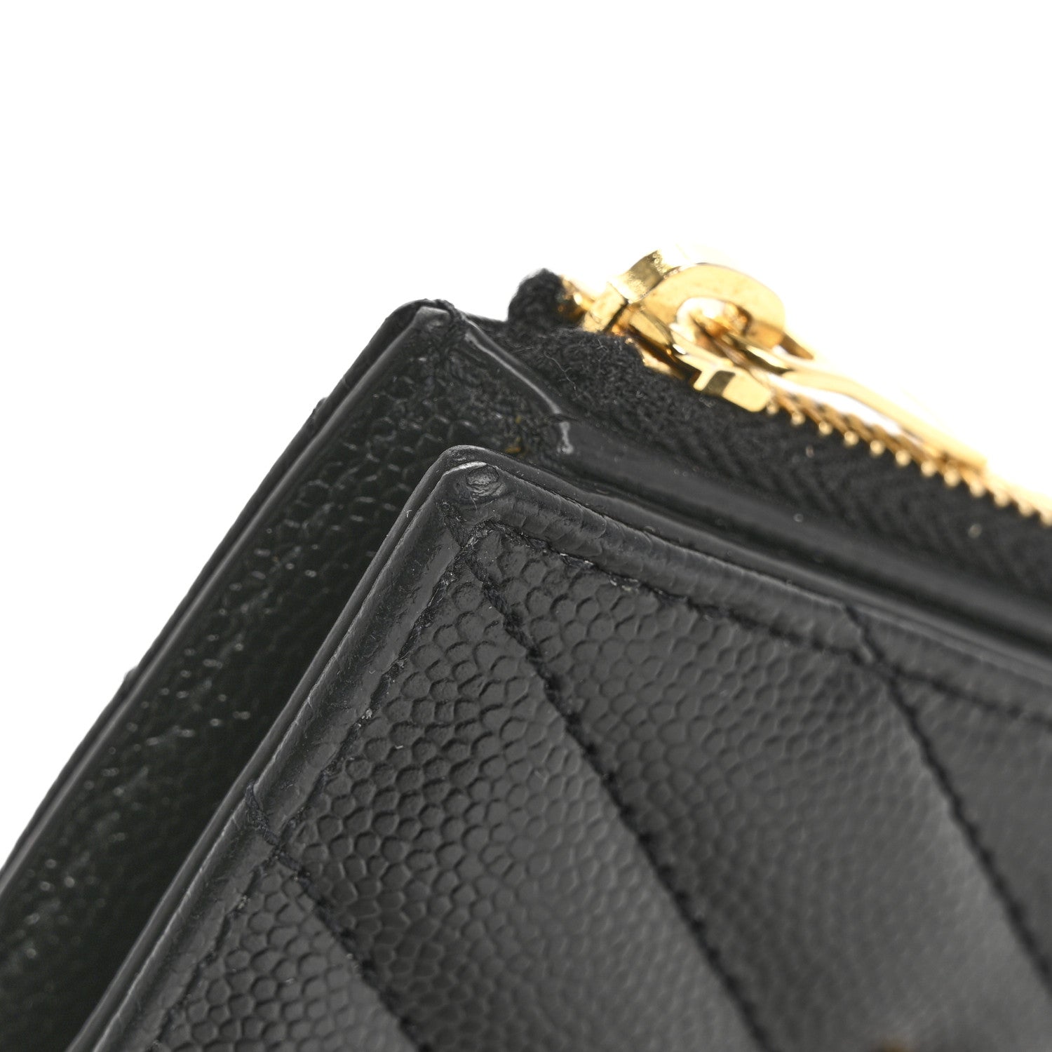 Saint Laurent Grain De Poudre Matelasse Chevron Monogram Zipped Card Case Black 12 of 12
