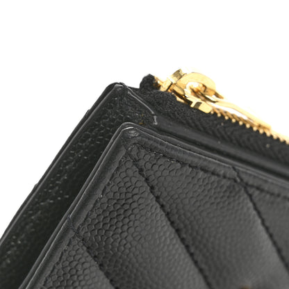 Saint Laurent Grain De Poudre Matelasse Chevron Monogram Zipped Card Case Black 12 of 12
