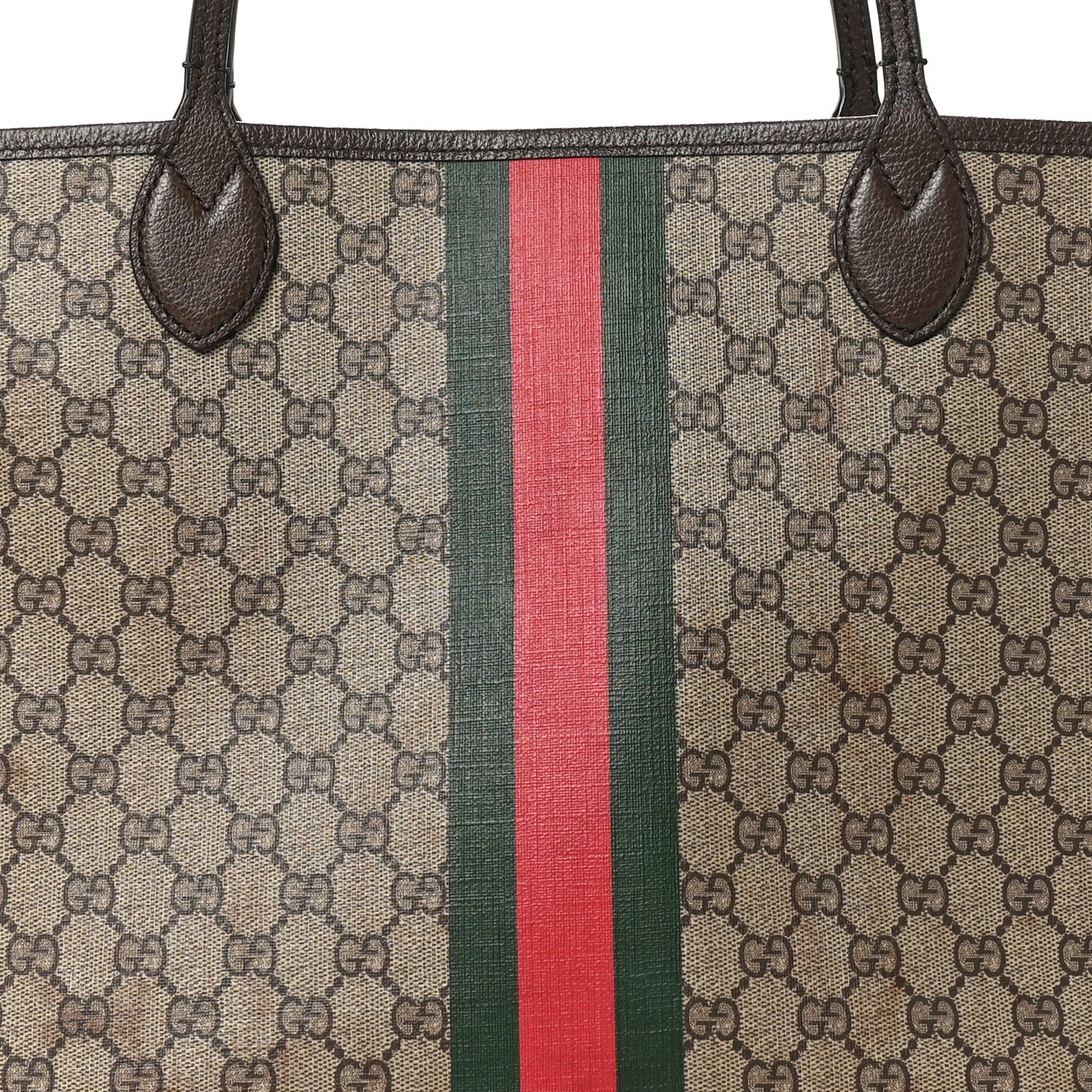 GG Supreme Monogram Textured Dollar Calfskin Web Large Ophidia Tote Beige Ebony New Acero