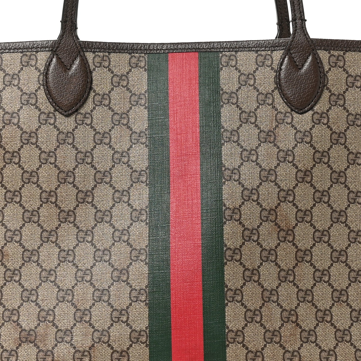 Gucci GG Supreme Monogram Textured Dollar Calfskin Web Large Ophidia Tote Beige Ebony New Acero 9 of 12