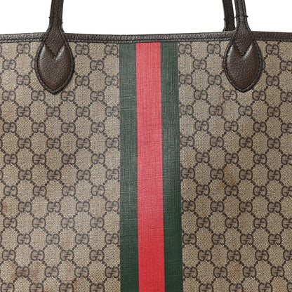 Gucci GG Supreme Monogram Textured Dollar Calfskin Web Large Ophidia Tote Beige Ebony New Acero 9 of 12