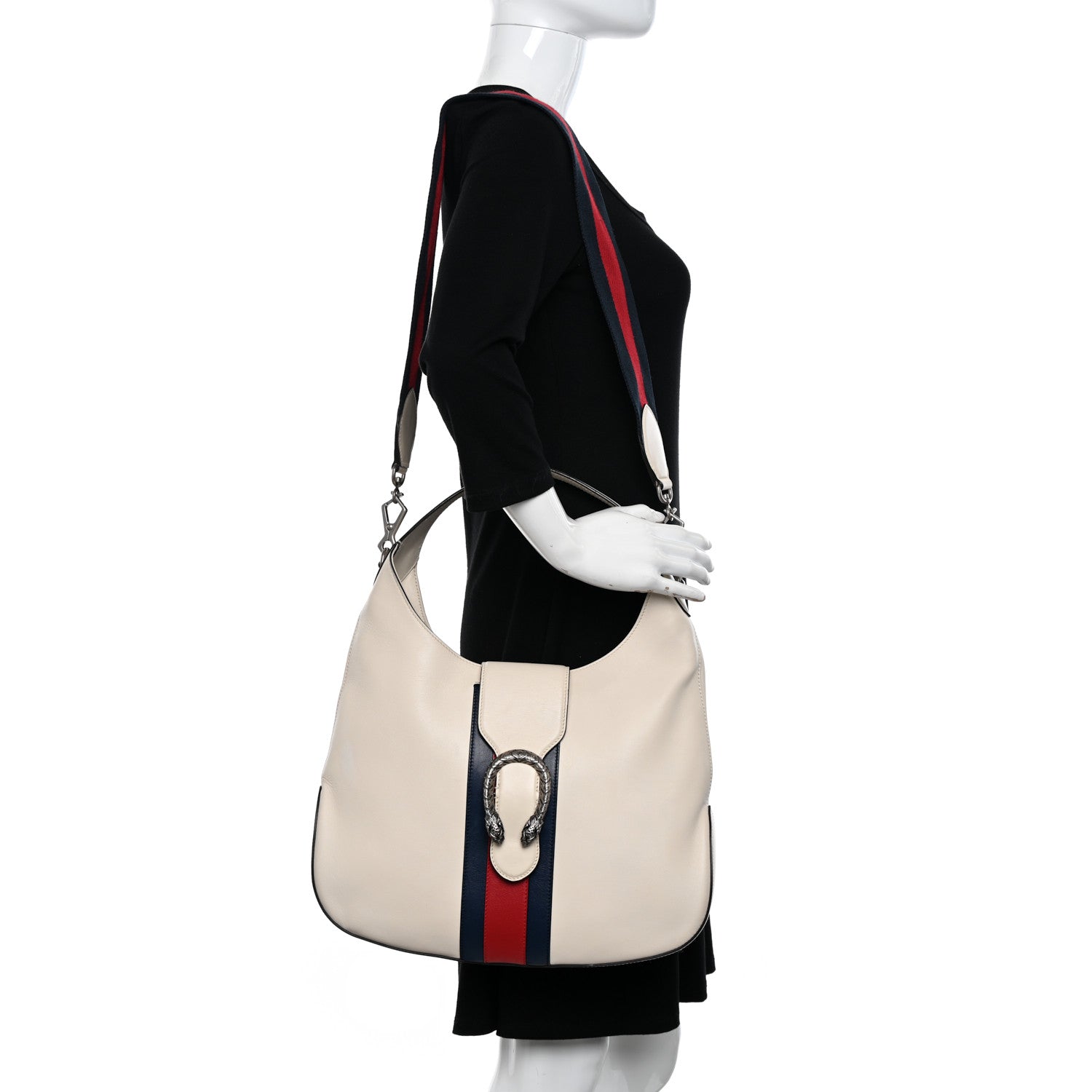 Gucci Calfskin Web Stripe Medium Dionysus Hobo White 2 of 18