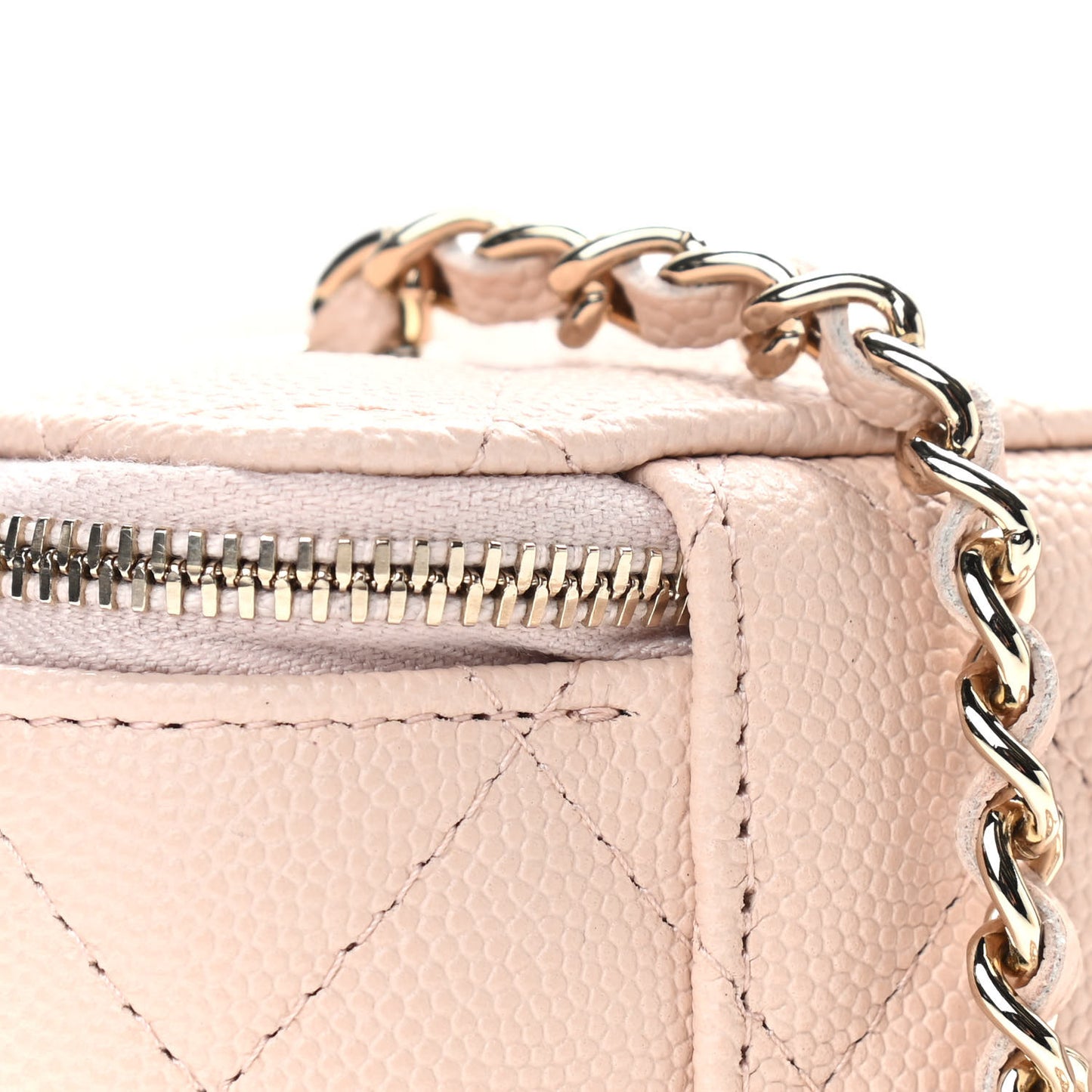 Caviar Quilted Small Vanity Case With Chain Light Beige