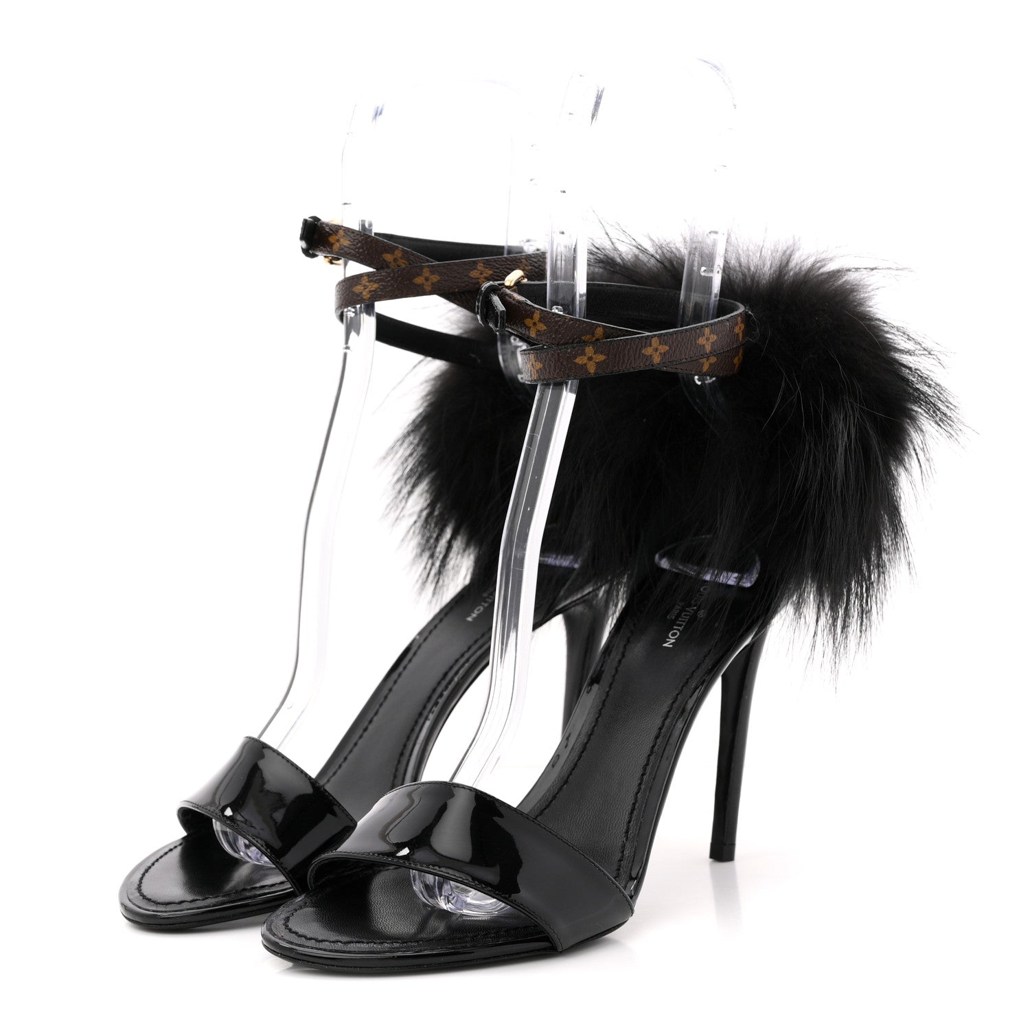Louis Vuitton Monogram Patent Fur Sandals 38 Black 4 of 11