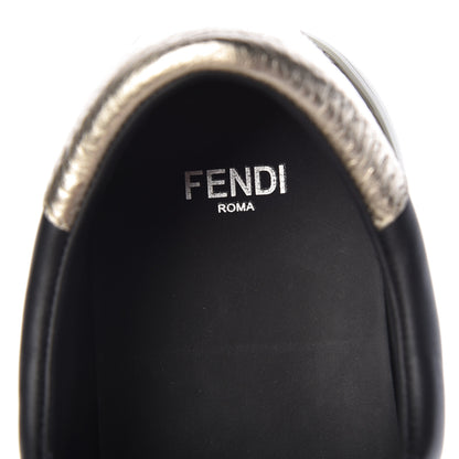 Fendi Vitello Lurex Rockoclick Slip On Sneakers 39.5 Black Gold 6 of 8