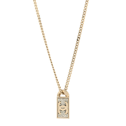 Chanel Crystal Dog Tag Charm Necklace Gold 2 of 5
