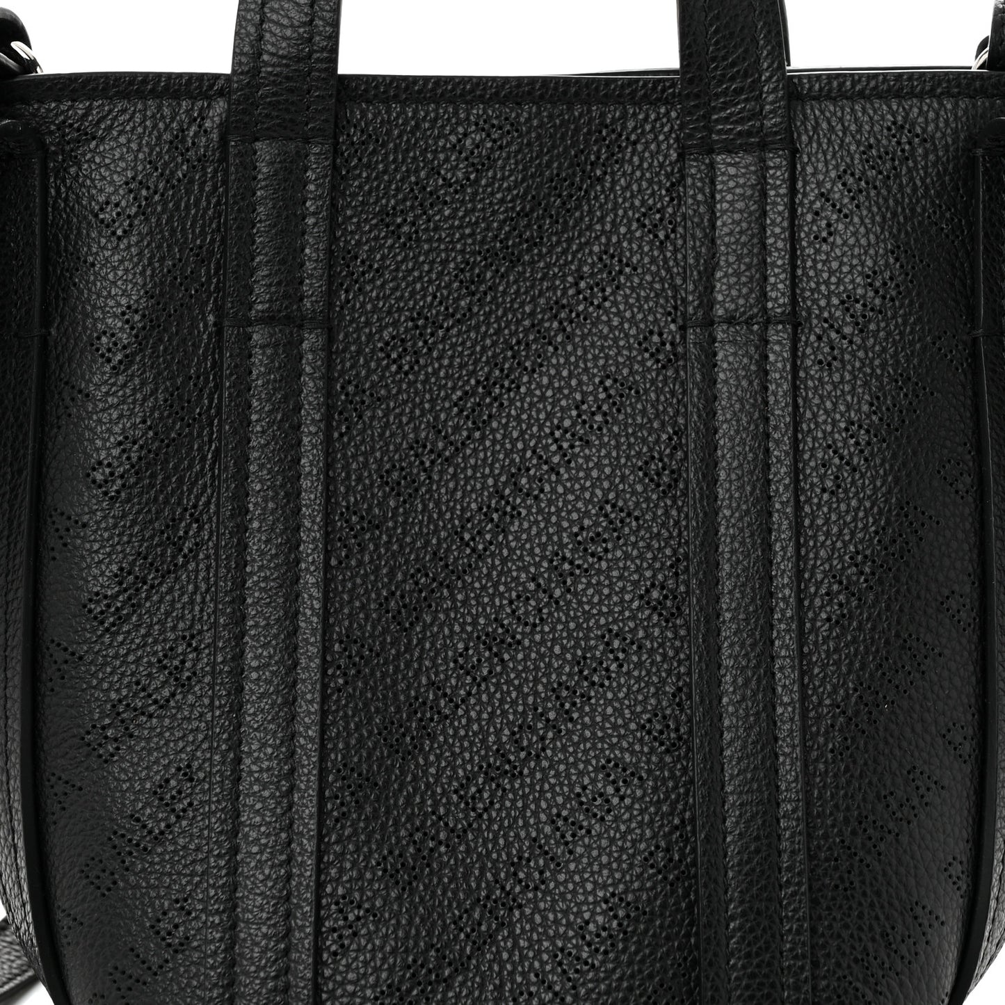 Grained Calfskin Logo Perforated XS Everyday North South Shoulder Tote Bag Black