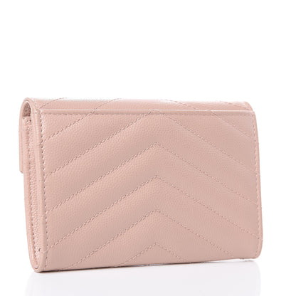 Saint Laurent Grain De Poudre Matelasse Chevron Small Monogram Envelope Wallet Pale Blush 3 of 9
