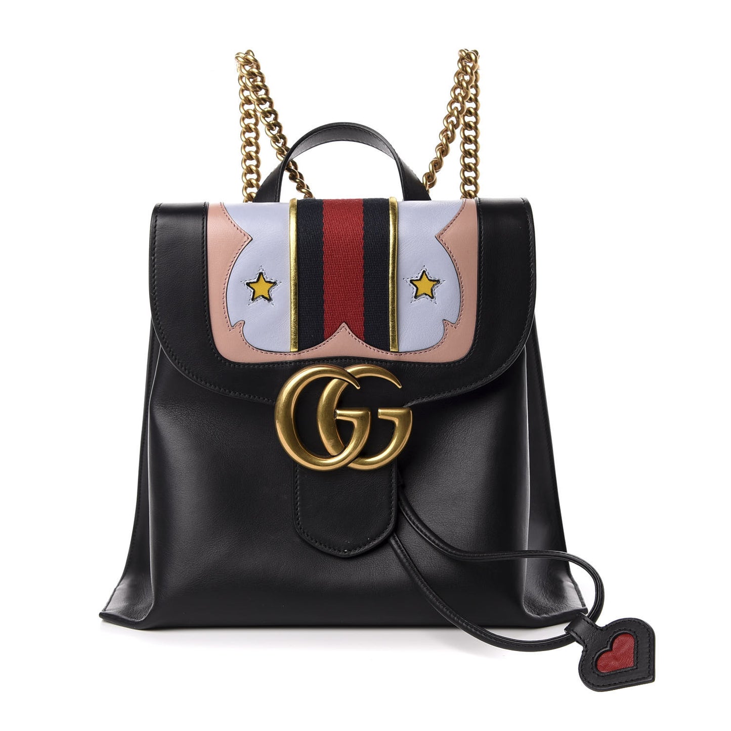 Calfskin Web GG Marmont Flap Chain Backpack Black