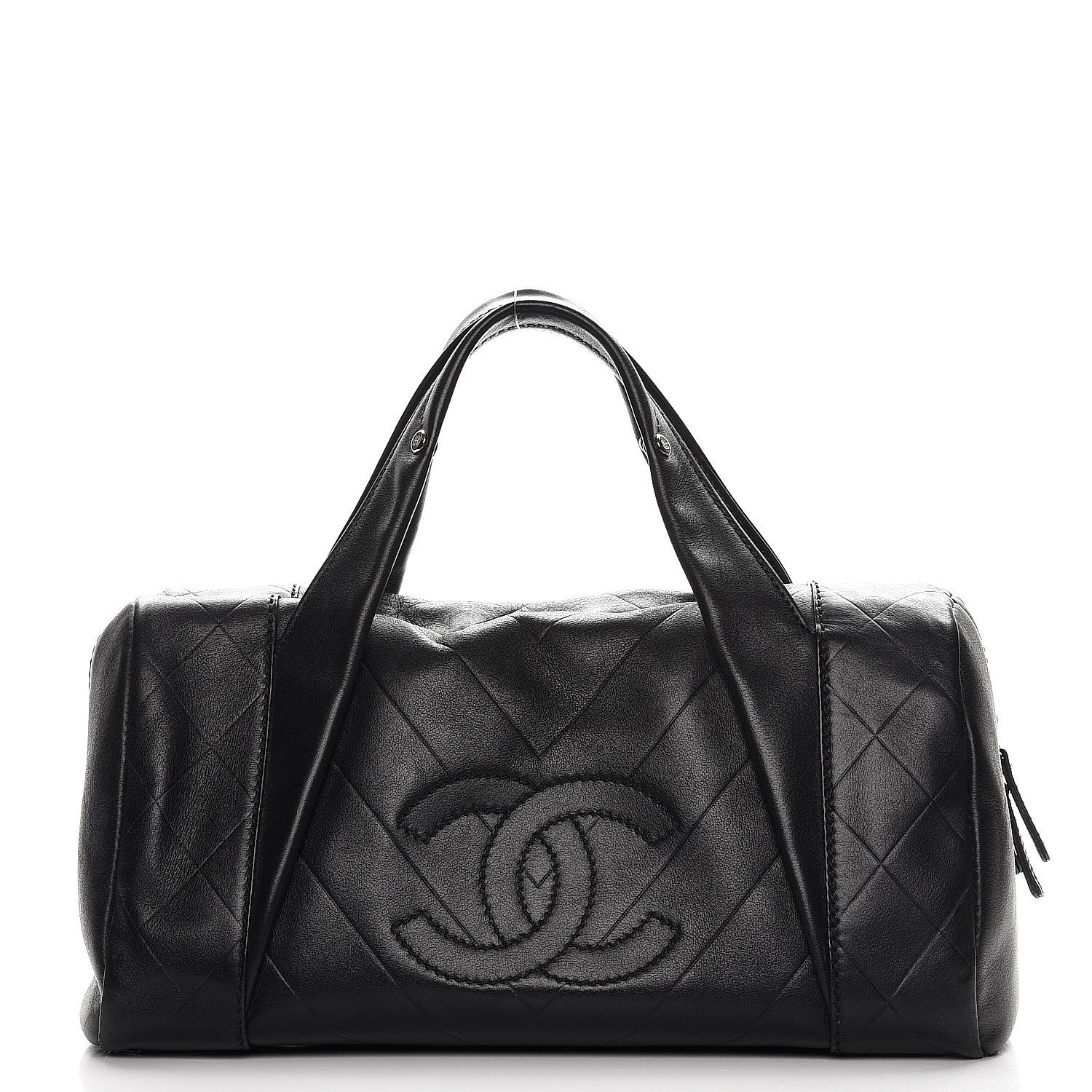 Chanel Calfskin Chevron CC All Day Long Boston Black 1 of 14